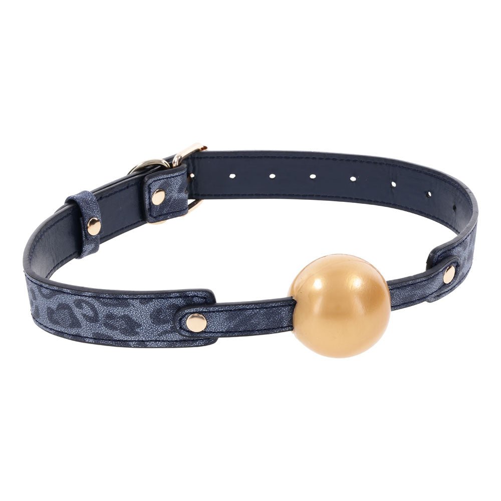 Sex & Mischief Cougar Ball Gag - Navy Blue/Gold Mouth Restraint - silkandsin