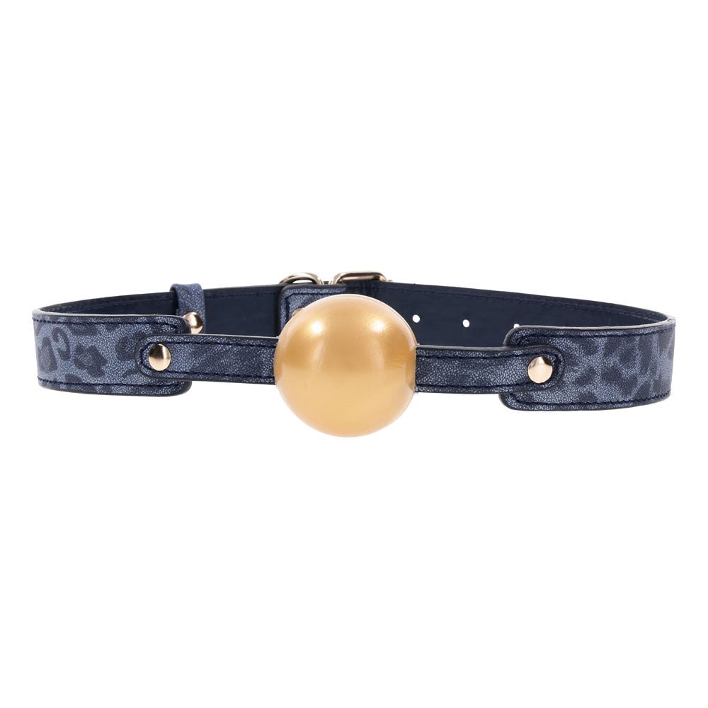 Sex & Mischief Cougar Ball Gag - Navy Blue/Gold Mouth Restraint - silkandsin
