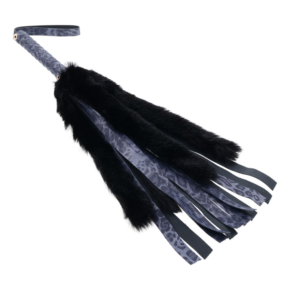 Sex & Mischief Cougar Faux Fur Flogger - Navy Blue/Black Furry Flogger Whip - silkandsin