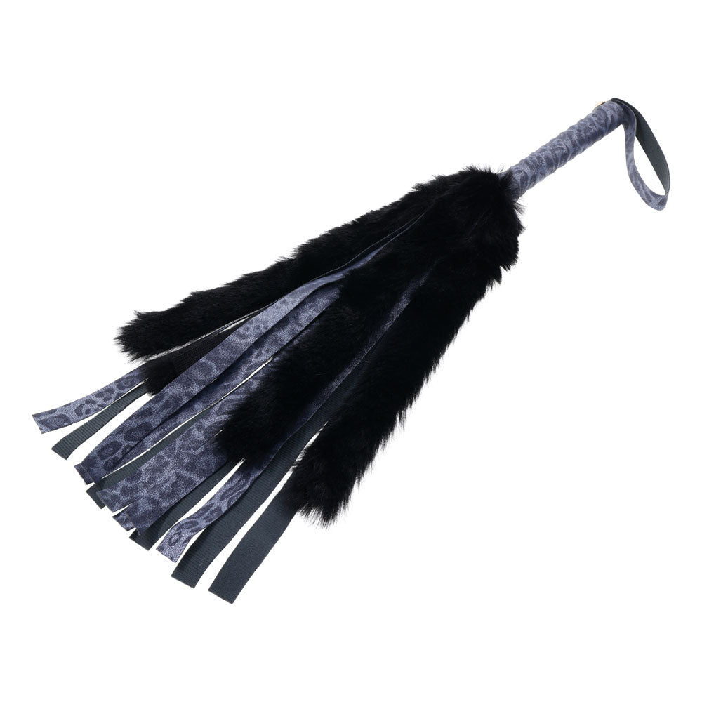 Sex & Mischief Cougar Faux Fur Flogger - Navy Blue/Black Furry Flogger Whip - silkandsin