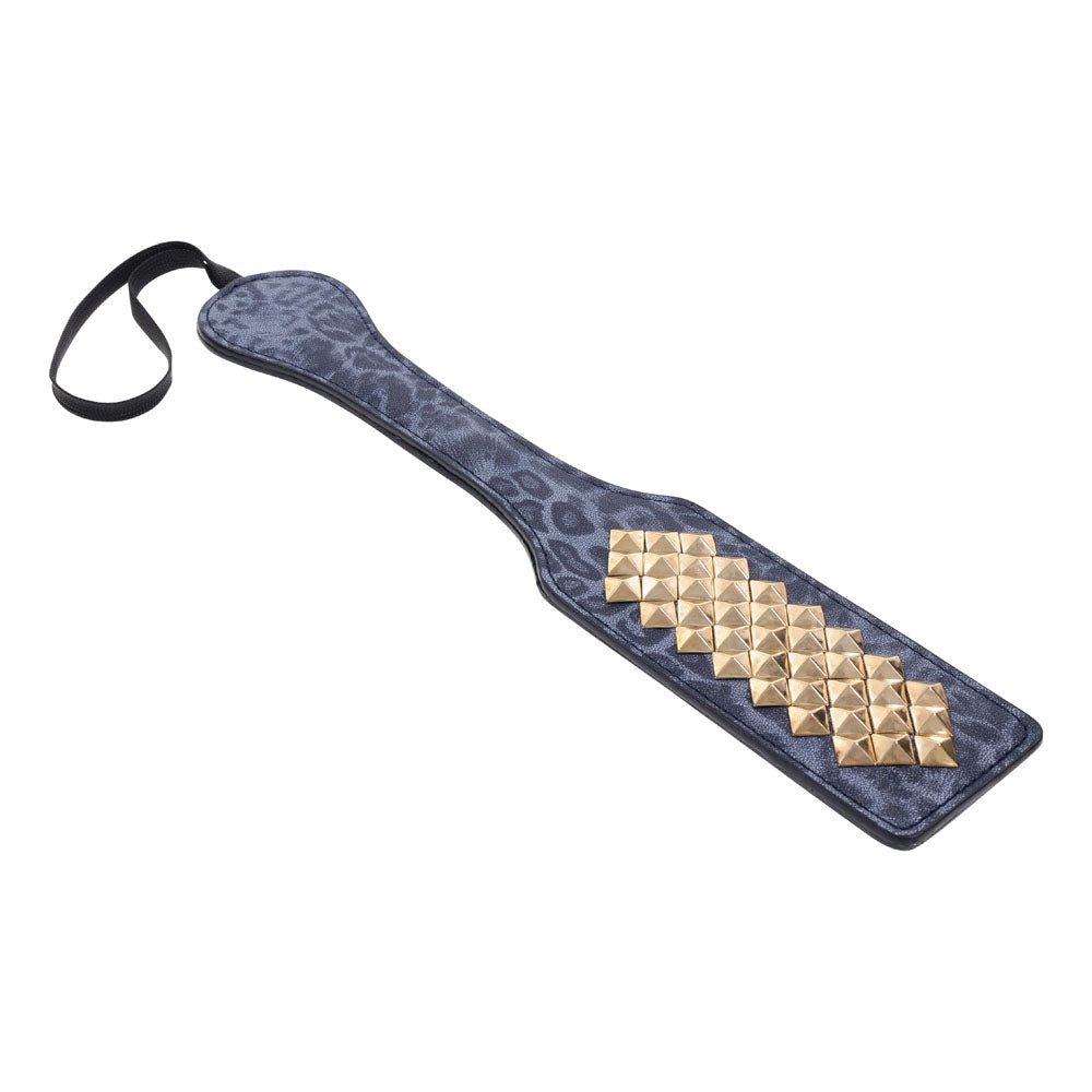 Sex & Mischief Cougar Studded Paddle - Navy Blue Paddle with Gold Studs - silkandsin