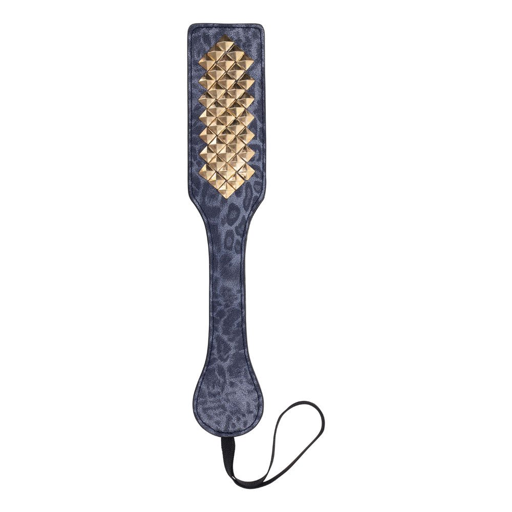 Sex & Mischief Cougar Studded Paddle - Navy Blue Paddle with Gold Studs - silkandsin
