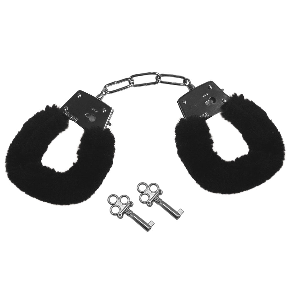 Sex & Mischief Furry Handcuffs - Black - Black Restraints - silkandsin