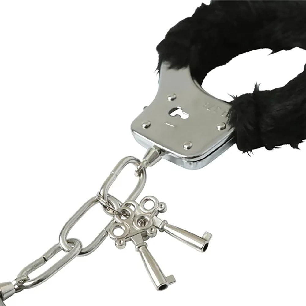 Sex & Mischief Furry Handcuffs - Black - Black Restraints - silkandsin
