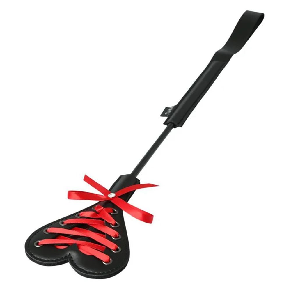 Sex & Mischief Heart Beat Crop - Black/Red 37.5 cm Crop Whip - silkandsin
