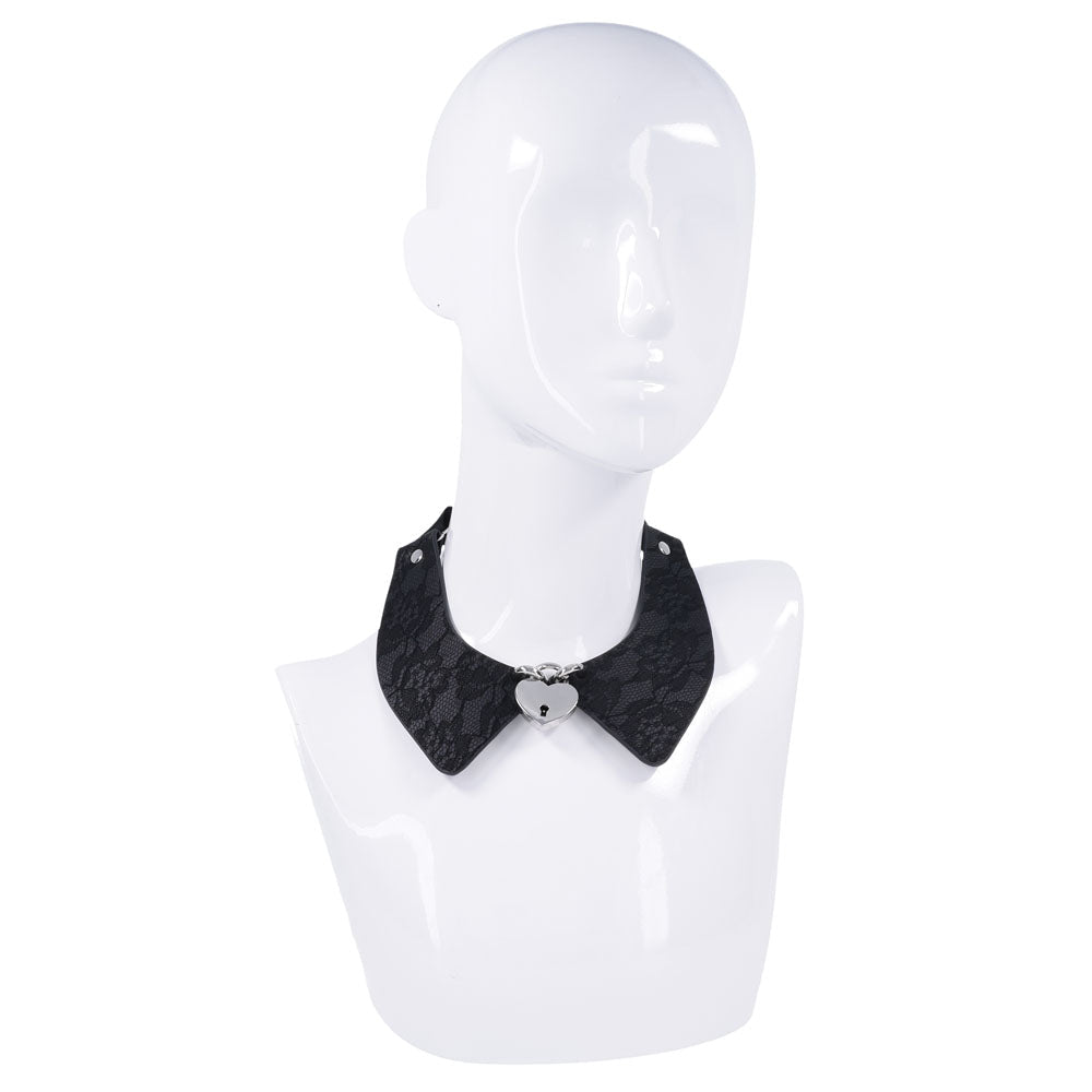 Sex & Mischief Heartbound Lace Day Collar - Black Submission Collar - silkandsin