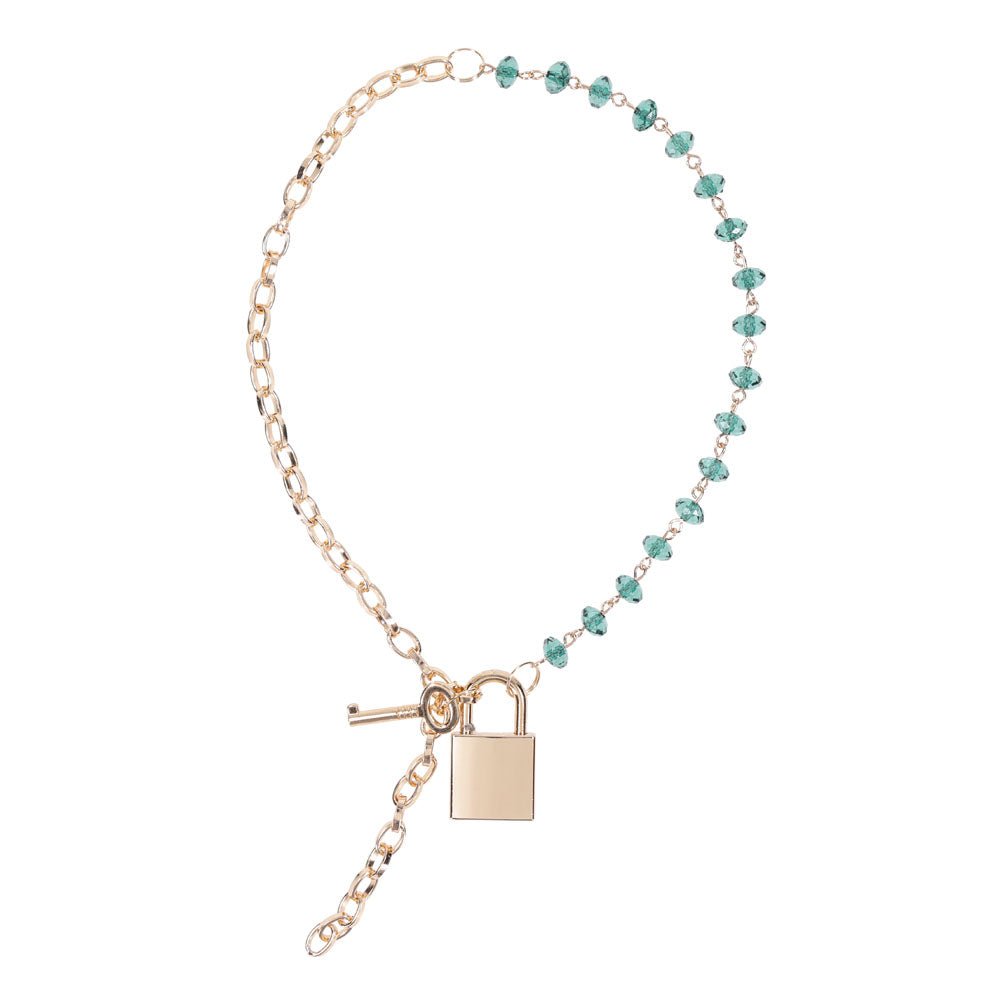 Sex & Mischief Indica Crystal Day Collar - Gold/Emerald Lockable Collar - silkandsin