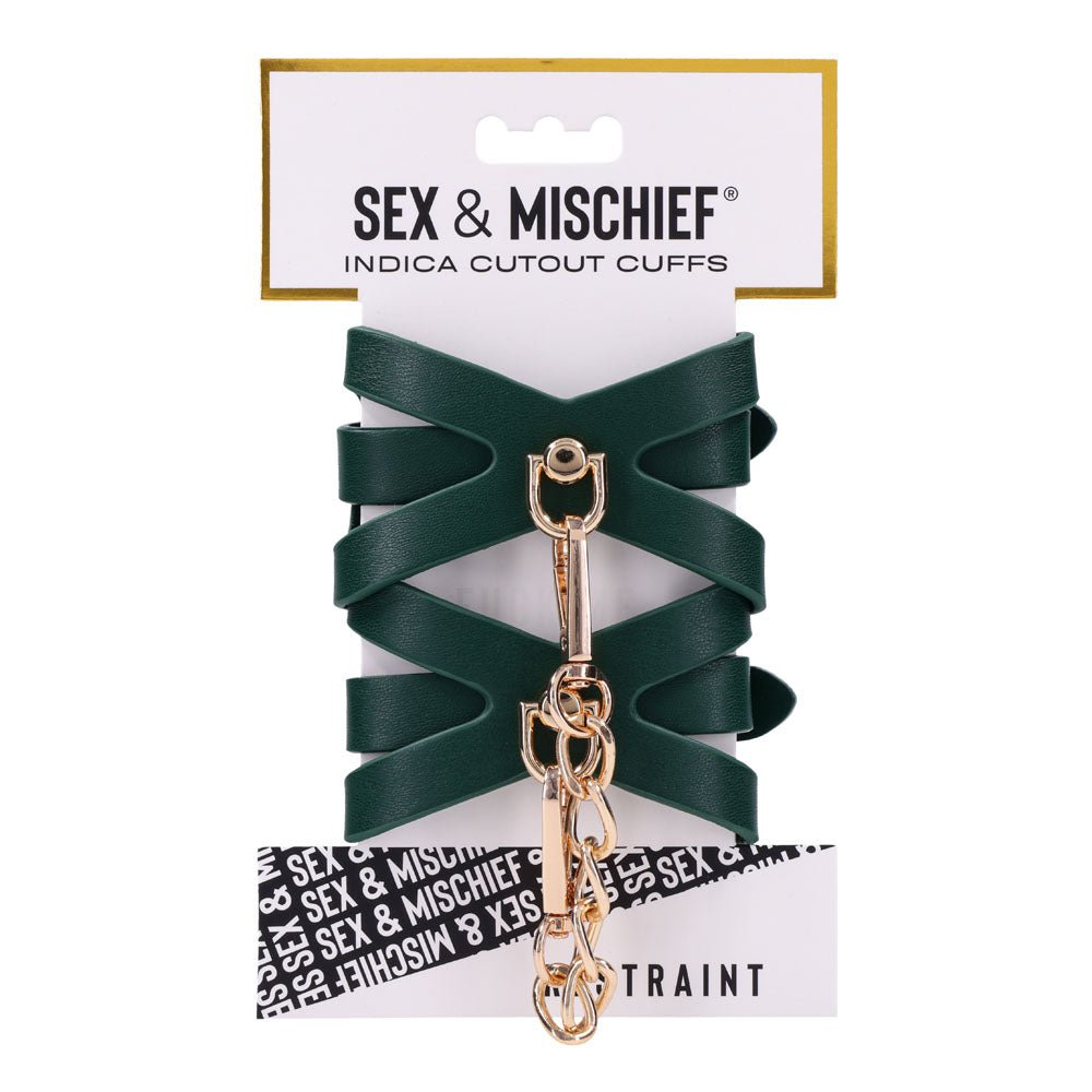Sex & Mischief Indica Cutout Cuffs - Green/Gold Restraints - Silk and Sin
