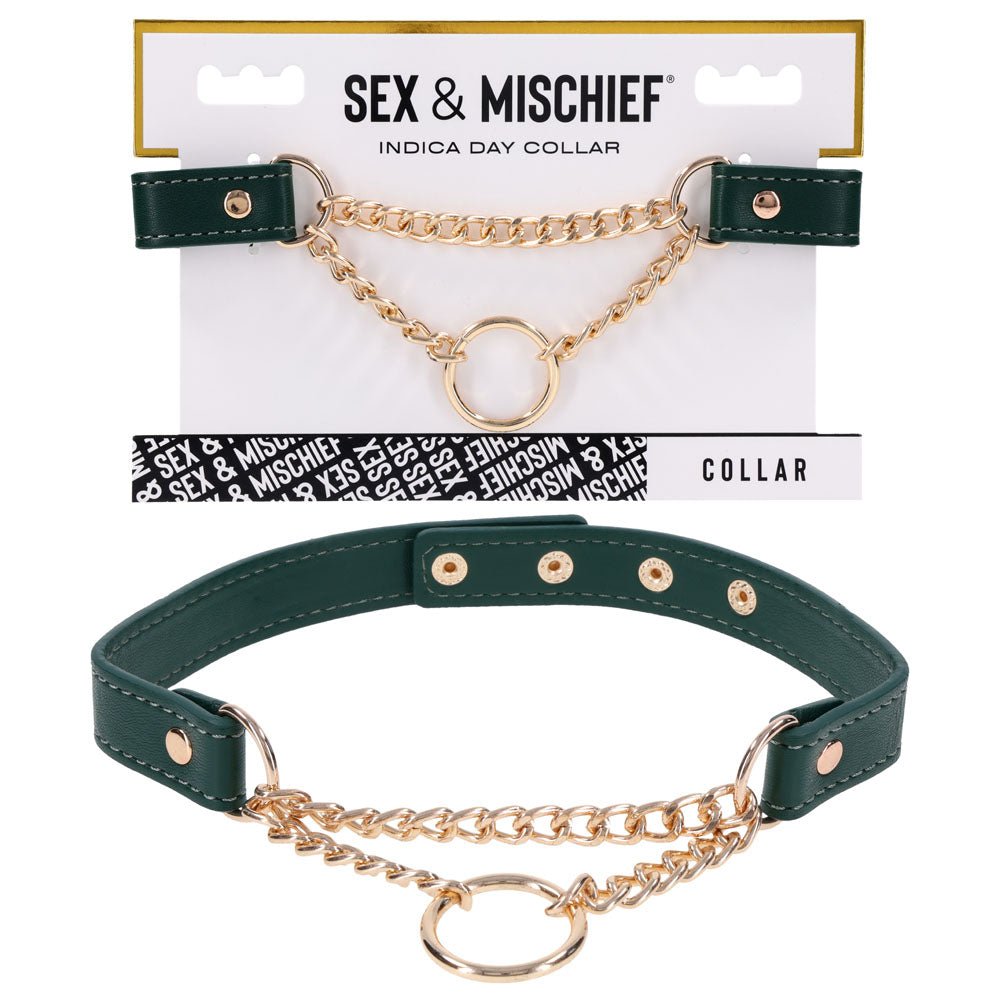Sex & Mischief Indica Day Collar - Green/Gold Collar - Silk and Sin