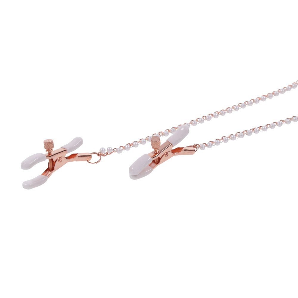 Sex & Mischief Peaches n CreaMe Collar with Nipple Clamps - Peach Nipple Restraints - silkandsin