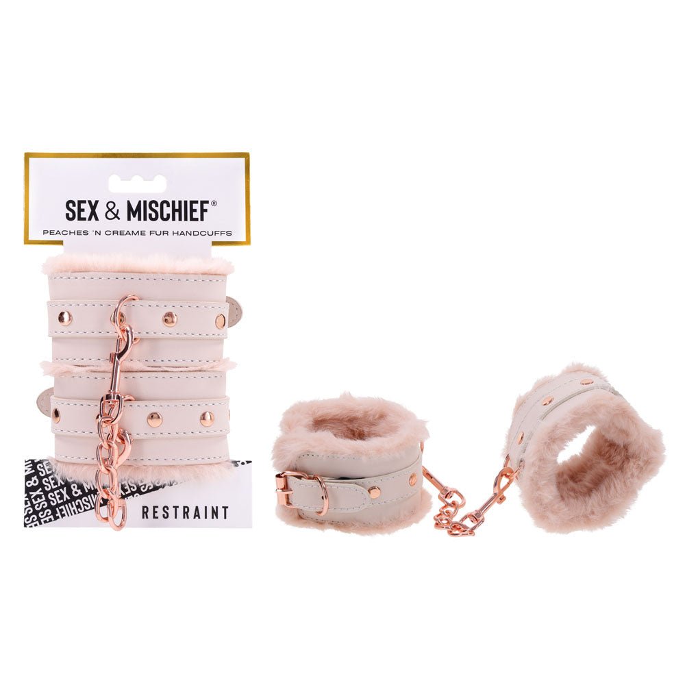 Sex & Mischief Peaches n CreaMe Fur Handcuffs - Peach Restraints - silkandsin