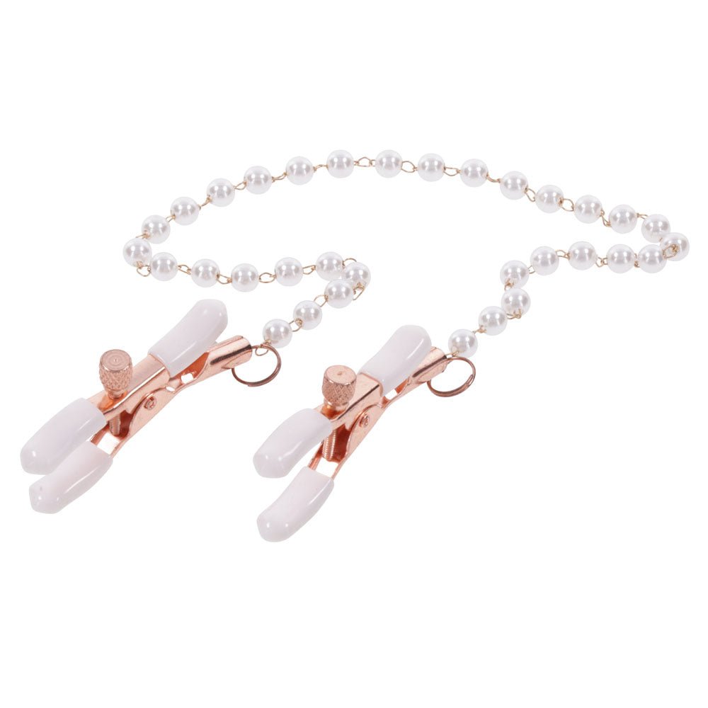 Sex & Mischief Peaches n CreaMe Pearl Nipple Clamps - Peach Nipple Restraints - silkandsin