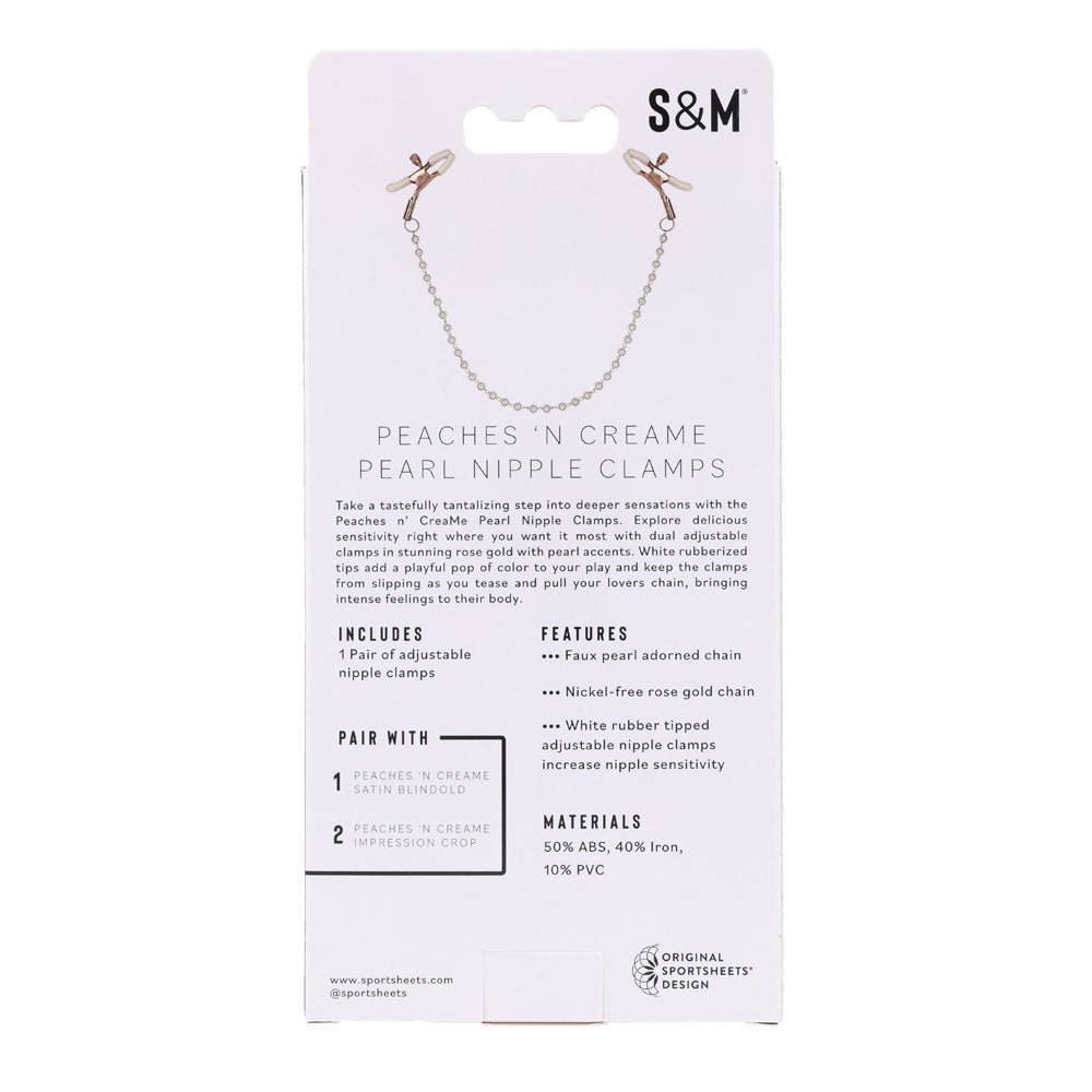 Sex & Mischief Peaches n CreaMe Pearl Nipple Clamps - Peach Nipple Restraints - silkandsin