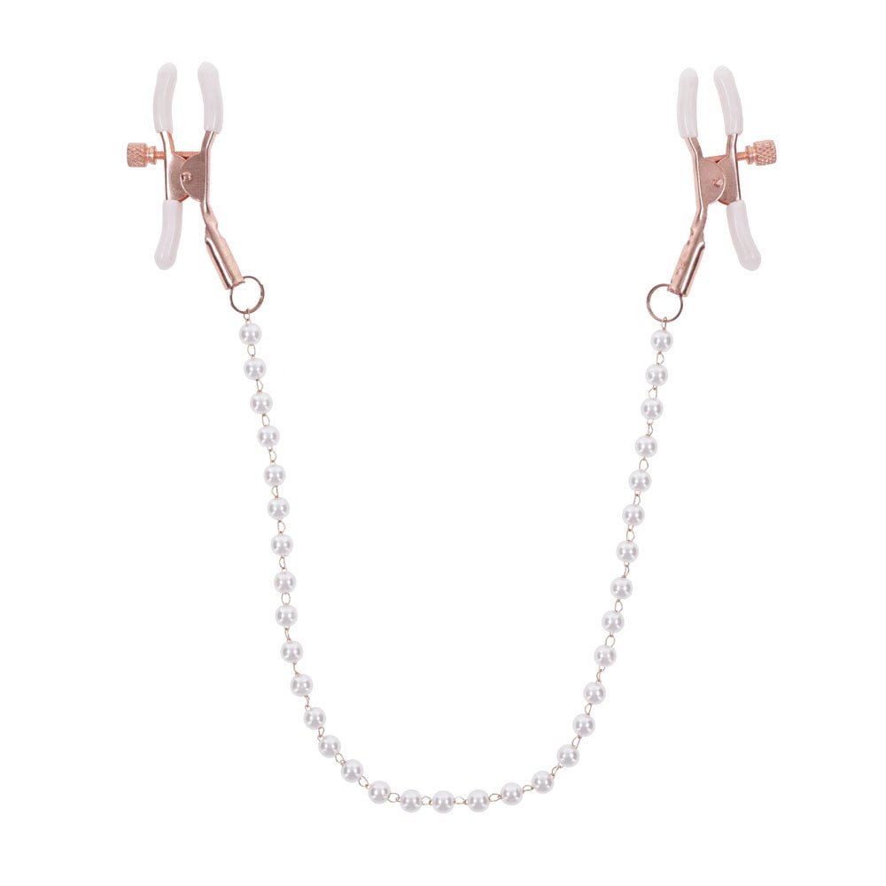 Sex & Mischief Peaches n CreaMe Pearl Nipple Clamps - Peach Nipple Restraints - silkandsin