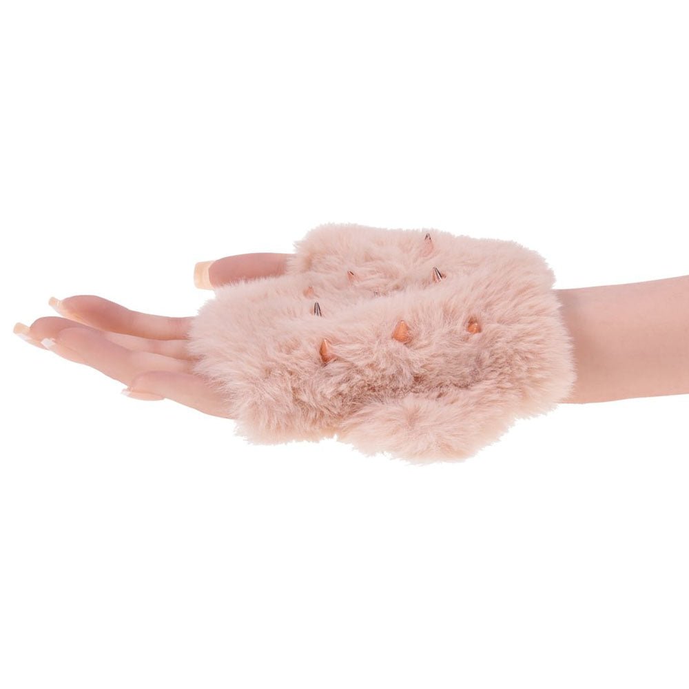 Sex & Mischief Peaches n CreaMe Spiked Sensory Glove - Peach Furry Glove with Metal Spikes - silkandsin