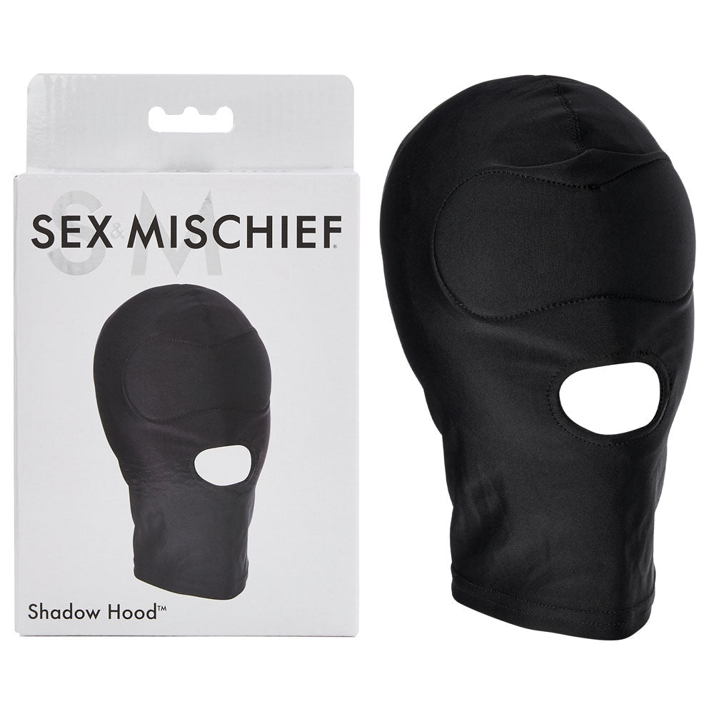 Sex & Mischief Shadow Hood - Black Hood with Mouth Opening - silkandsin