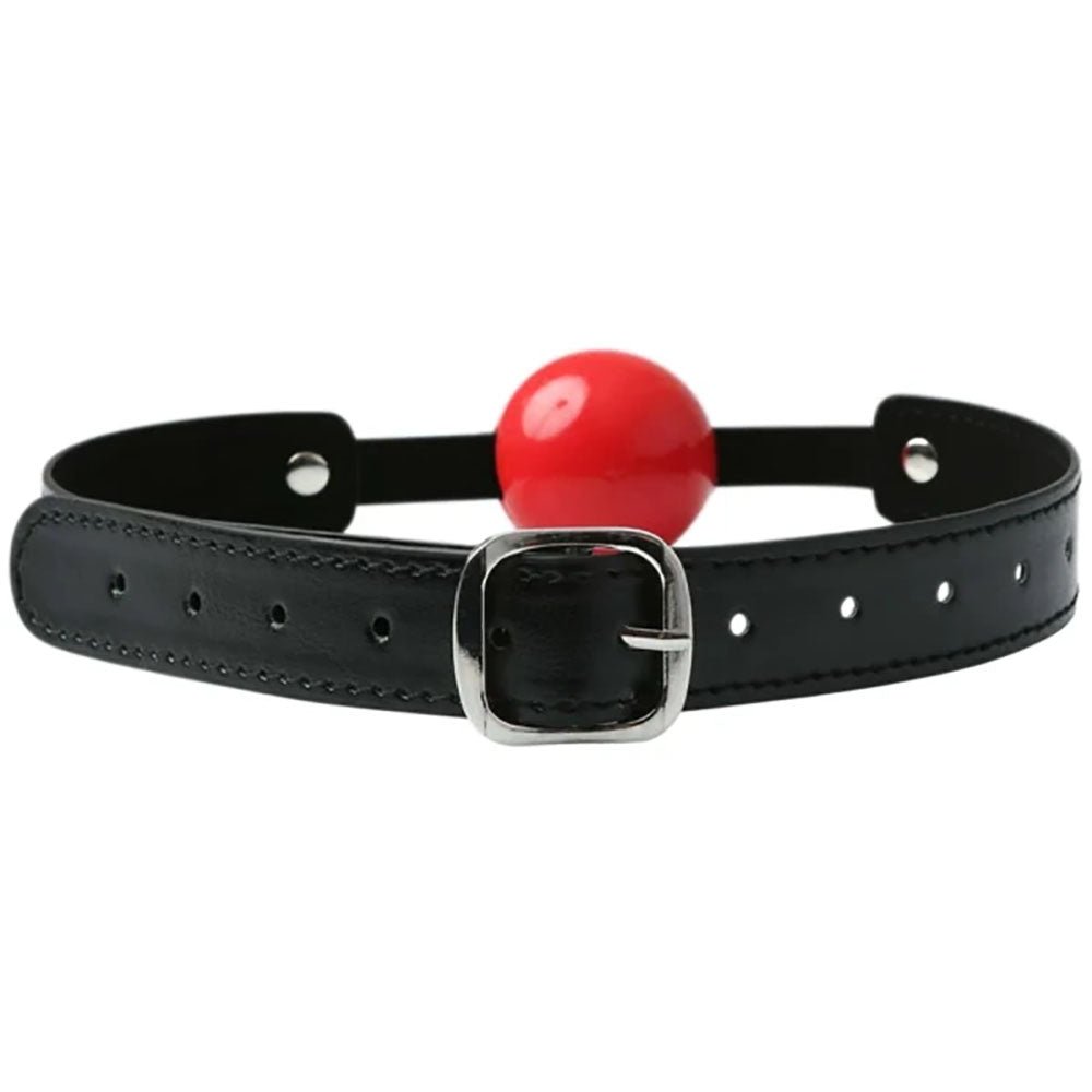Sex & Mischief Solid Red Ball Gag - Red/Black Mouth Restraint - silkandsin