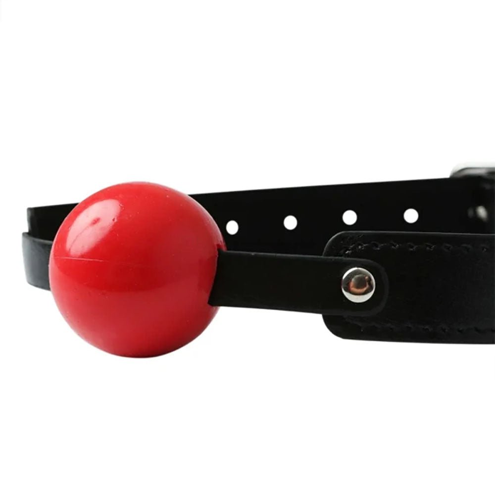 Sex & Mischief Solid Red Ball Gag - Red/Black Mouth Restraint - silkandsin