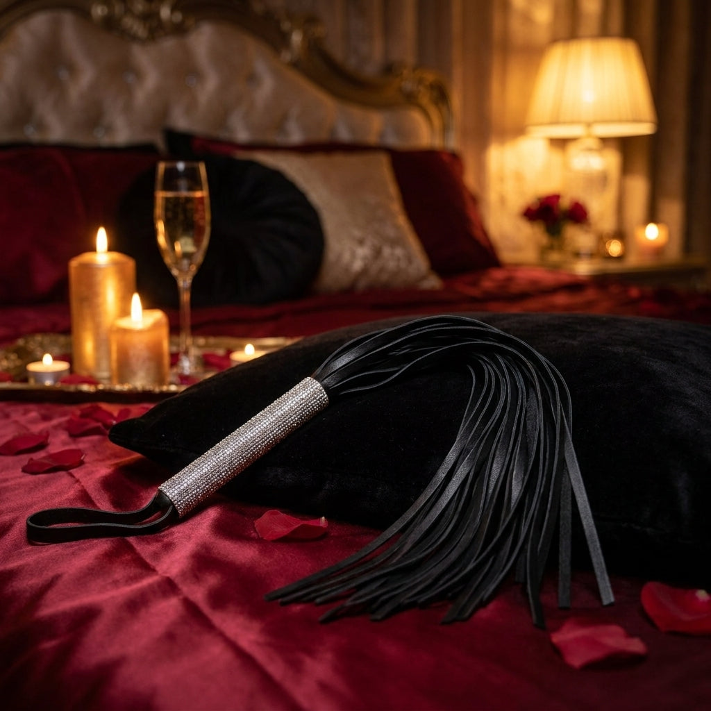 Sex & Mischief Sparkle Flogger - Black/Sparkle 78 cm Flogger Whip - silkandsin