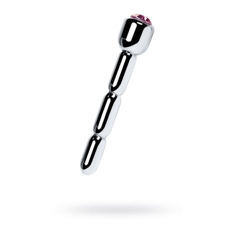 Silver Metal Urethral Plug w Ruby Rhinestone - Silk and Sin