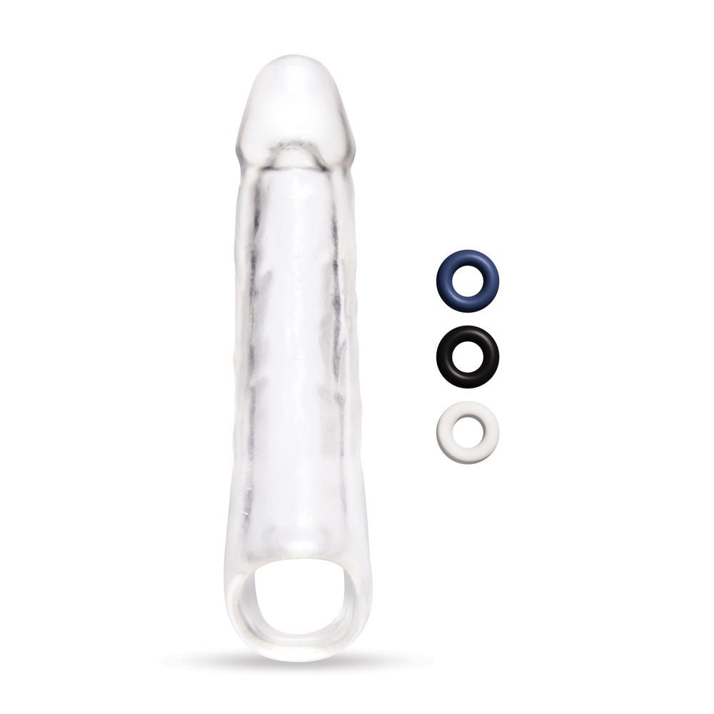 Size Up 3 Inch See - Thru Penis Extender with Ball Loop - Clear 7.6 cm (3'') Penis Extension Sleeve - silkandsin