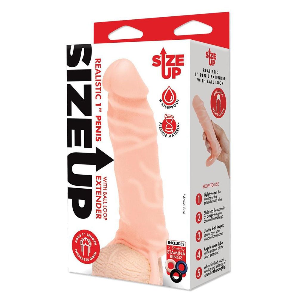 Size Up Realistic 1 Inch Penis Extender - Flesh - Flesh 2.5 cm (1'') Penis Extension Sleeve - silkandsin