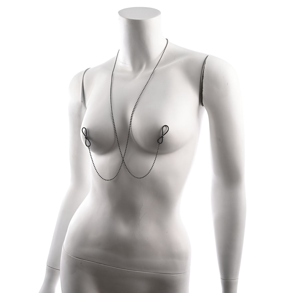 S&M Exs & Ohs Body Jewelry with Nipple Ties - Metal Chain with Nipple Ties - silkandsin