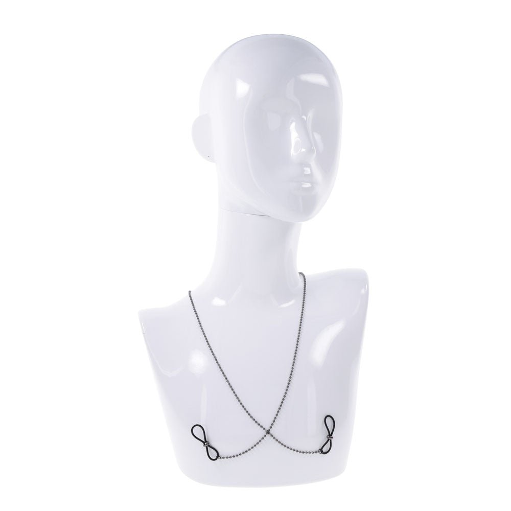S&M Exs & Ohs Body Jewelry with Nipple Ties - Metal Chain with Nipple Ties - silkandsin