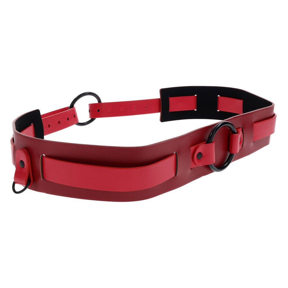 S&M Exs & Ohs Bound and Belted - Red Bondage Belt - silkandsin