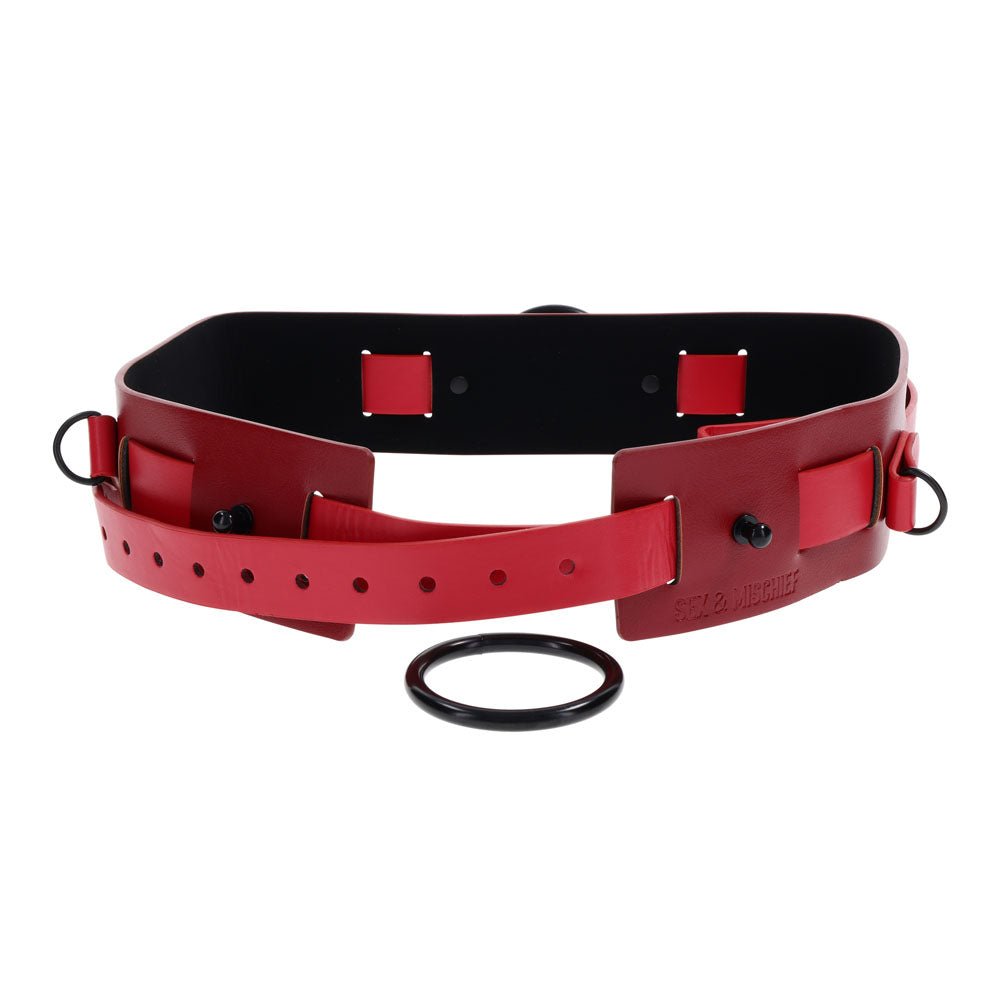 S&M Exs & Ohs Bound and Belted - Red Bondage Belt - silkandsin