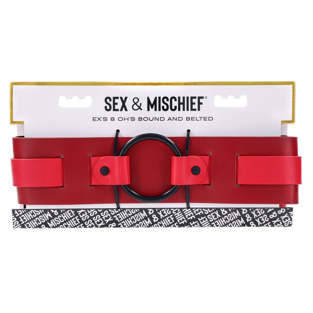 S&M Exs & Ohs Bound and Belted - Red Bondage Belt - silkandsin
