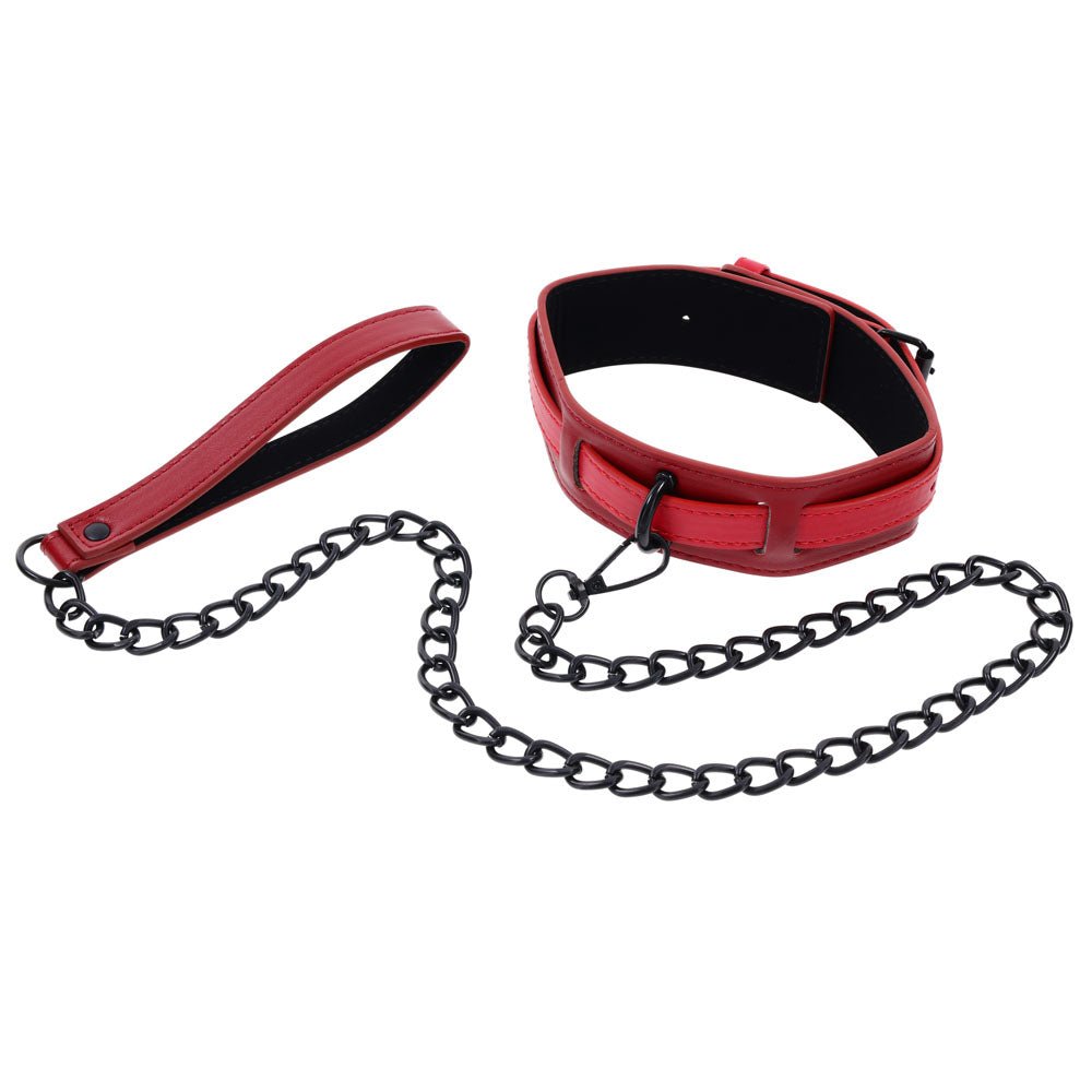 S&M Exs & Ohs Collar and Leash - Red Neck Restraint - silkandsin