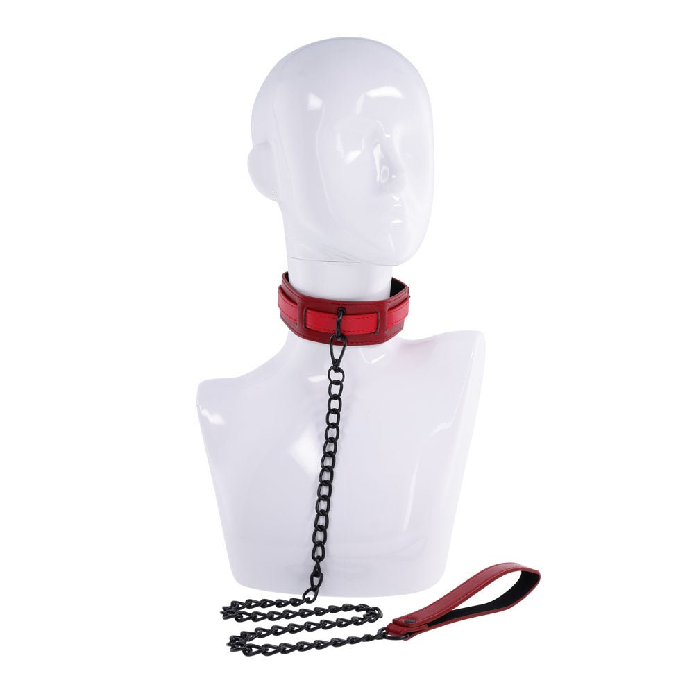 S&M Exs & Ohs Collar and Leash - Red Neck Restraint - silkandsin