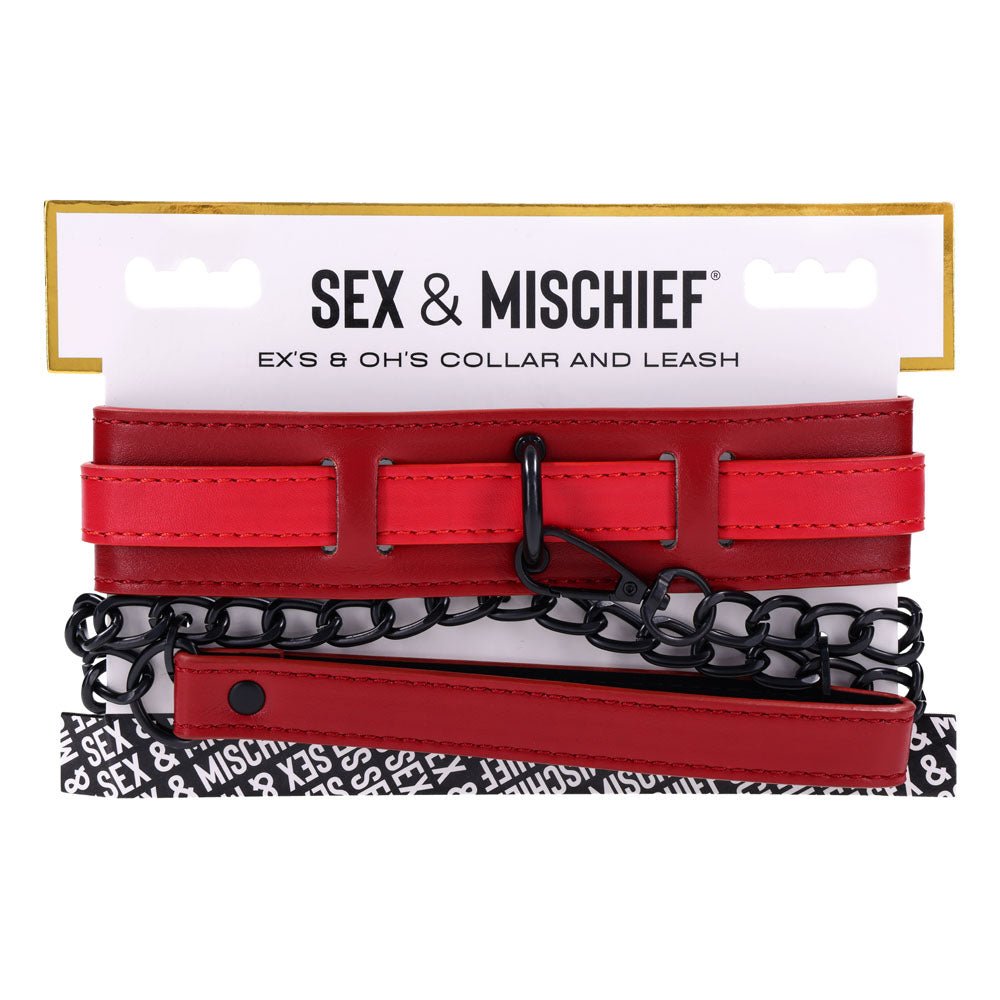S&M Exs & Ohs Collar and Leash - Red Neck Restraint - silkandsin