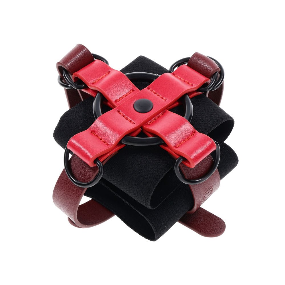 S&M Exs & Ohs Cross Cuffs - Red/Black Restraints - silkandsin