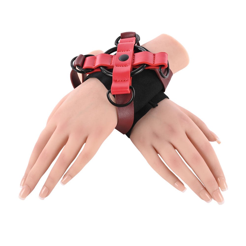 S&M Exs & Ohs Cross Cuffs - Red/Black Restraints - silkandsin