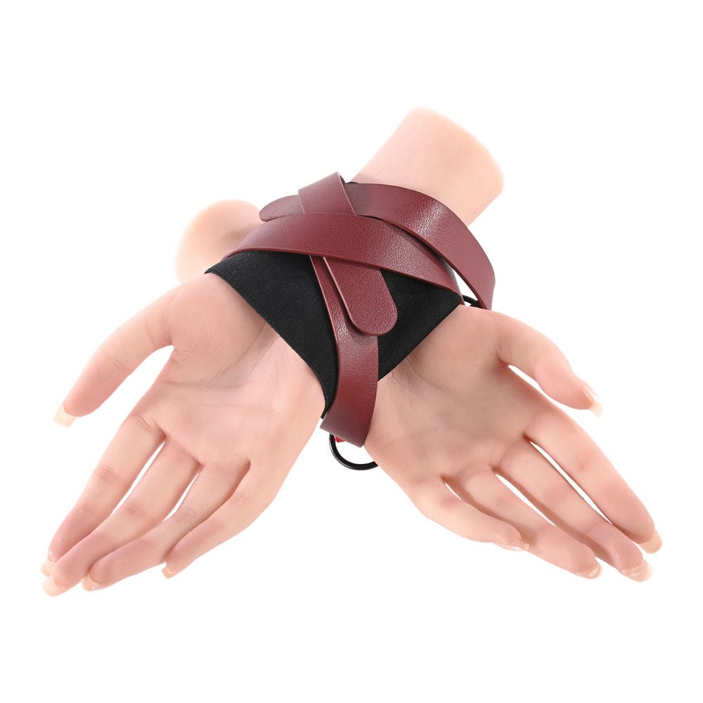 S&M Exs & Ohs Cross Cuffs - Red/Black Restraints - silkandsin