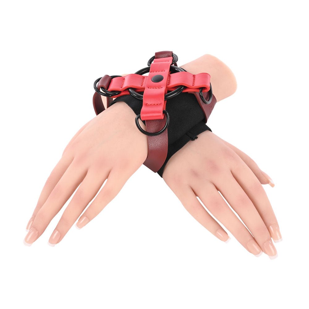 S&M Exs & Ohs Cross Cuffs - Red/Black Restraints - silkandsin