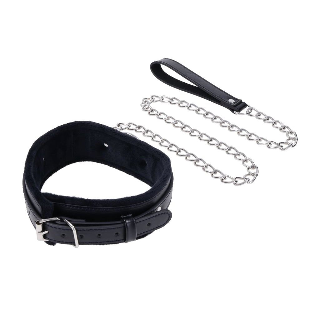 S&M Shadow Collar and Leash - Black Neck Restraint and Leash - Silk and Sin