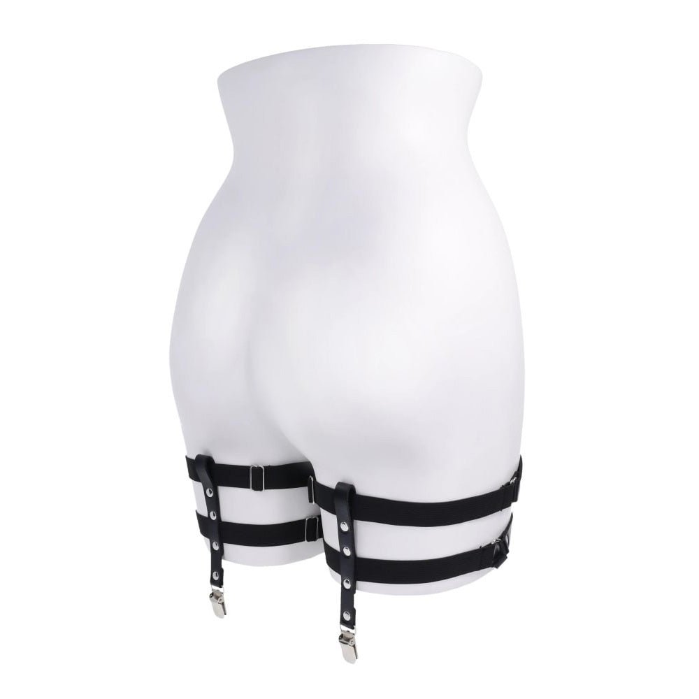 S&M Shadow Garters - Black Leg Garters - Silk and Sin