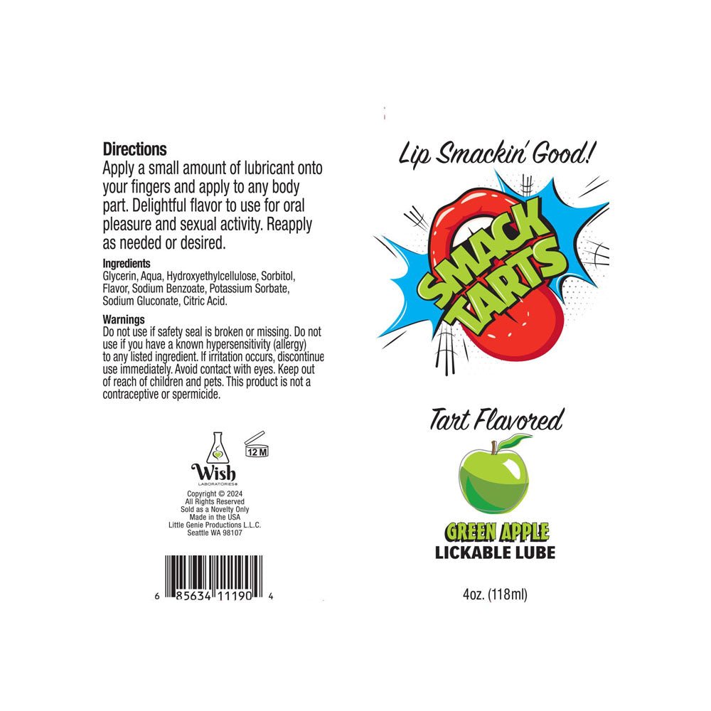 Smack Tarts - Sour Green Apple - Sour Green Apple Flavoured Lubricant - 120 ml Tube - Silk and Sin