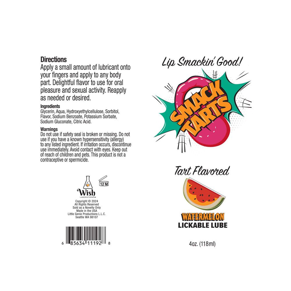Smack Tarts - Sour Watermelon - Sour Watermelon Flavoured Lubricant - 120 ml Tube - silkandsin