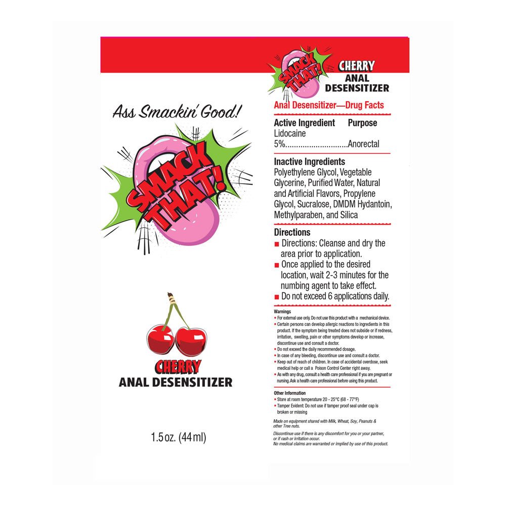 Smack That! Anal Desensitiser - Cherry - Cherry Flavoured Anal Desensitiser - 44 ml Tube - silkandsin