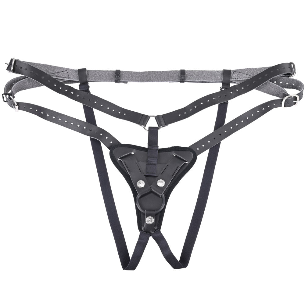 SPORTSHEETS Aurora High Waisted Strap On - Black Adjustable Strap - On Harness (No Probe Included) - silkandsin