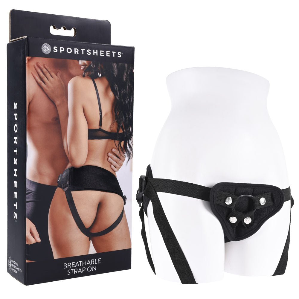 SPORTSHEETS Breathable Strap On - Black Adjustable Strap - On Harness (No Probe Included) - silkandsin