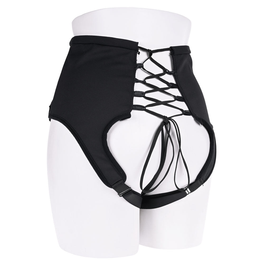 SPORTSHEETS High Waisted Corset Strap On - Black Adjustable Strap - On Harness (No Probe Included) - silkandsin