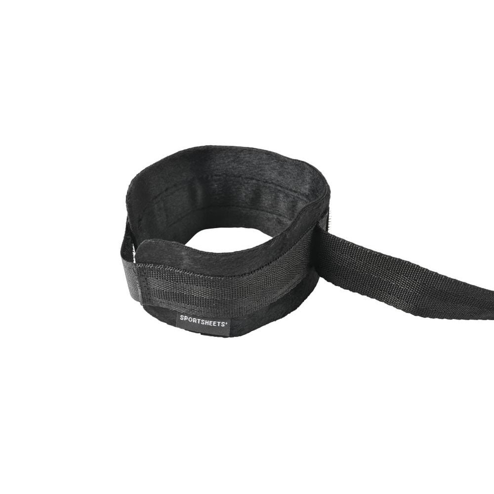 SPORTSHEETS Velvet Noir Adjustable Hog Tie & Cuff Set - Black Restraints - silkandsin