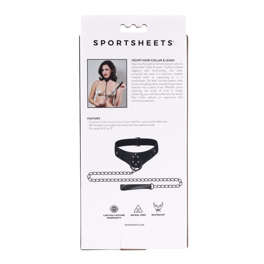 SPORTSHEETS Velvet Noir Collar & Leash - Black Restraint & Leash - silkandsin