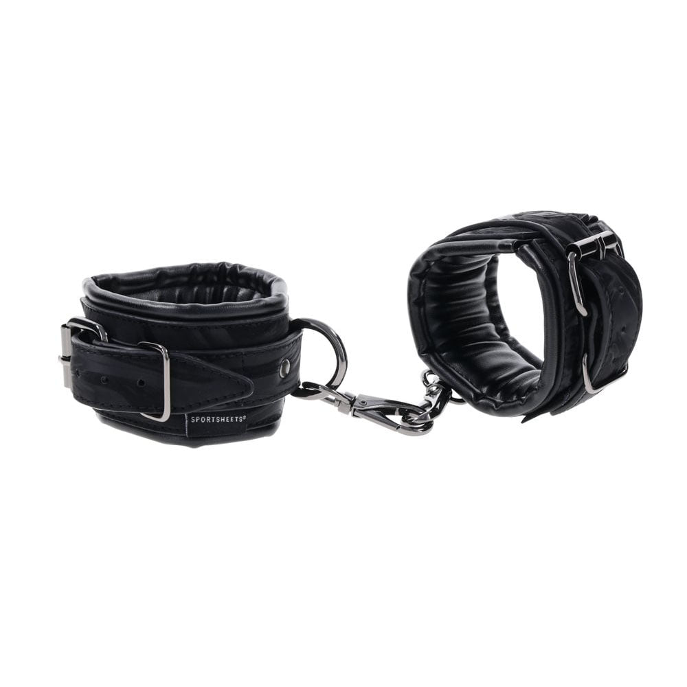 SPORTSHEETS Velvet Noir Handcuffs - Black Adjustable Cuff Restraints - silkandsin