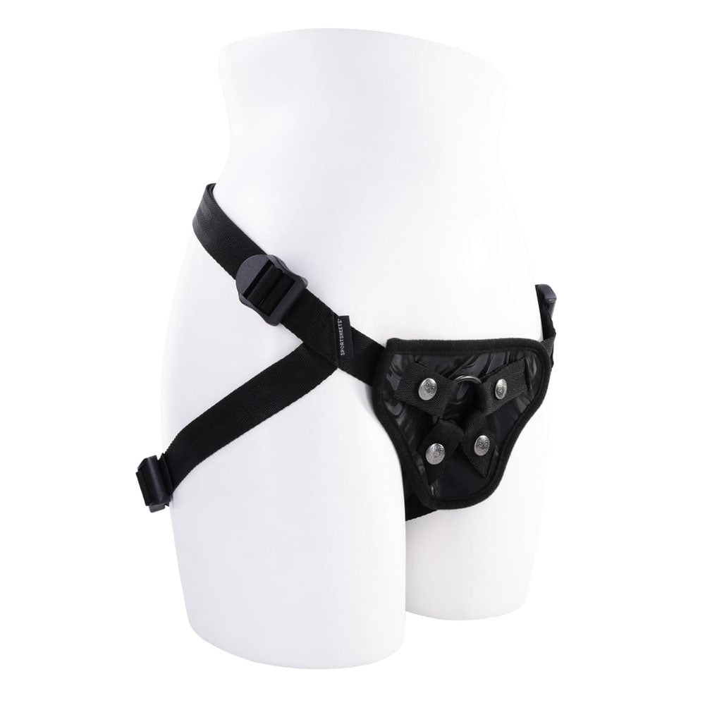 SPORTSHEETS Velvet Noir Strap On - Black Adjustable Strap - On Harness (No Probe Included) - silkandsin